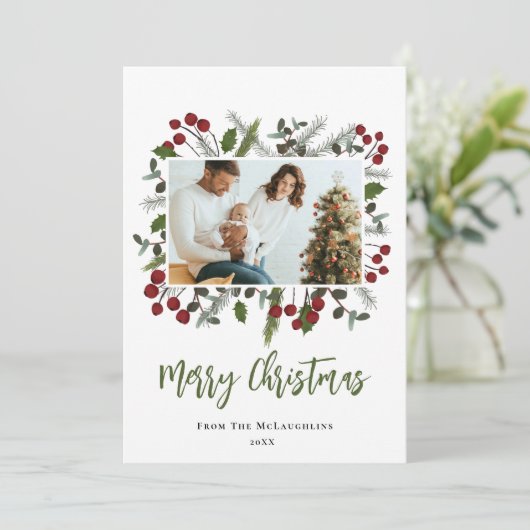 ベリーの枝フレームファミリーフォトクリスマモダンス シーズンカード (スタンド正面)