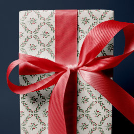 ベリーの植物ダイヤモンド柄 クリスマス ホリデー ラッピングペーパー