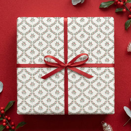 ベリーの植物ダイヤモンド柄 クリスマス ホリデー ラッピングペーパー