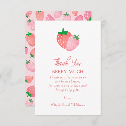 ベリーの甘いイチゴの赤ちゃんシャワー サンキューカード (正面/裏面)
