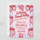 ベリーの甘いベビーハンドドロー書ド赤ちゃんシャワー 招待状 (正面)
