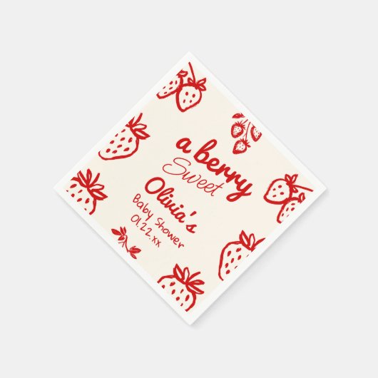 ベリーの甘い手を引いたイチゴの赤ちゃんシャワー スタンダードカクテルナプキン