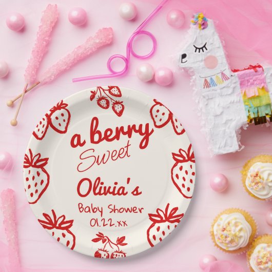ベリーの甘い手を引いたイチゴの赤ちゃんシャワー ペーパープレート (パーティー)