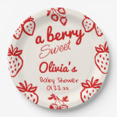 ベリーの甘い手を引いたイチゴの赤ちゃんシャワー ペーパープレート (正面)