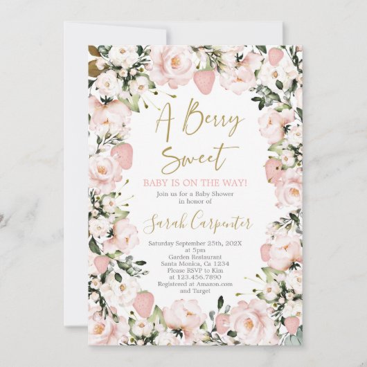 ベリーの甘い赤ちゃんシャワーの女の子 招待状 (正面)