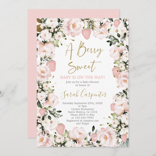 ベリーの甘い赤ちゃんシャワーの女の子 招待状 (正面/裏面)