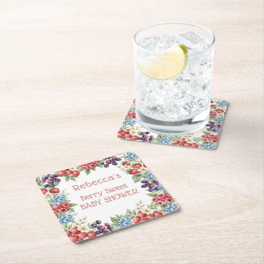 ベリーの甘い赤ちゃんシャワーフレーム スクエアペーパーコースター (インサイチュ)