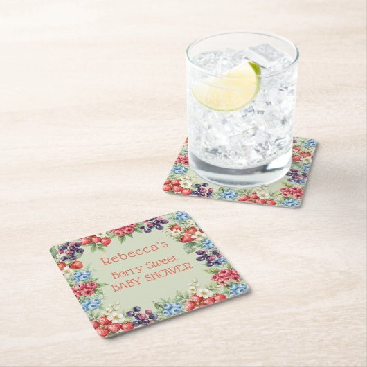 ベリーの甘い赤ちゃんシャワーフレーム スクエアペーパーコースター (インサイチュ)