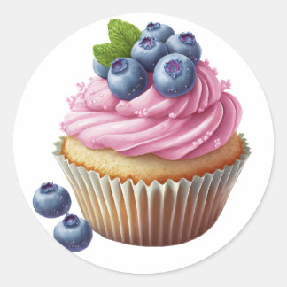 ベリーの誕生日を持つピンクのクリームカップケーキ ラウンドシール