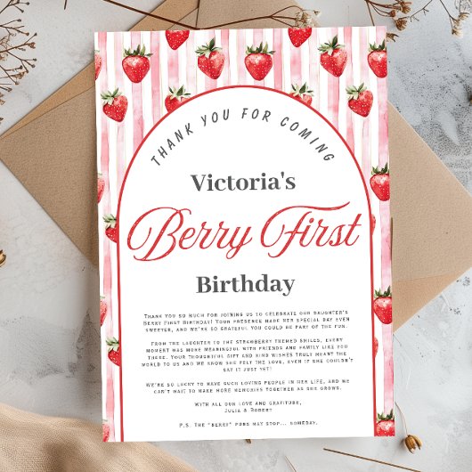 ベリーの1歳の誕生日　ありがとうカード 招待状