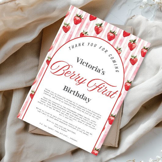 ベリーの1歳の誕生日 ありがとうカード 招待状