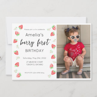 ベリーの1歳誕生日写真招待状 招待状