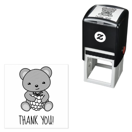 ベリーを持ったかわいいテディベアありがとう セルフインキングスタンプ (インサイチュ)