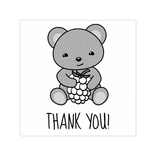 ベリーを持ったかわいいテディベアありがとう セルフインキングスタンプ (デザイン)