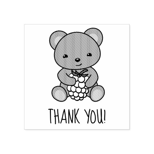 ベリーを持ったかわいいテディベアありがとう ラバースタンプ (インプリント)