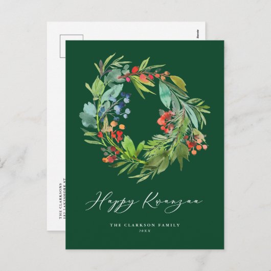 ベリーアンドグリーンリースグリーンハッピークワンザ シーズンポストカード (正面/裏面)