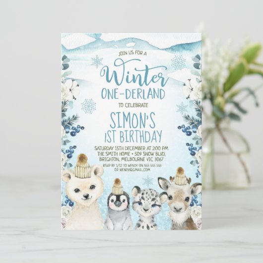 ベリーアークティックアニマルズウィンターオンダーランド誕生日 招待状 (スタンド正面)