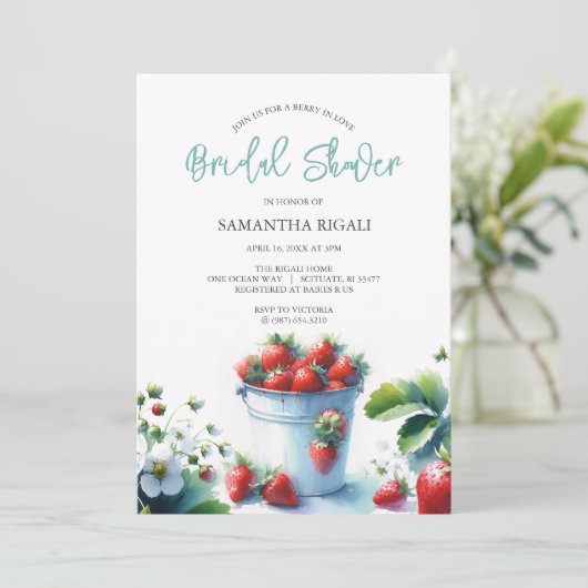 ベリーインラブストロベリーブライダルシャワー招待状 招待状 (スタンド正面)