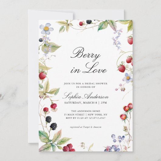 ベリーインラブブライダルシャワーエレガントフローラ 招待状 (正面)