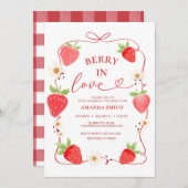 ベリーインラブレッドボウブライダルシャワー招待 招待状 (正面/裏面)