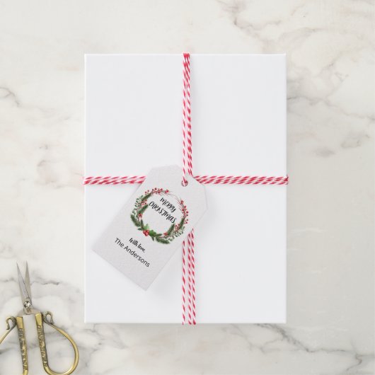 ベリーカスタム付きクリスマスリース ギフトタグ (より糸付き)