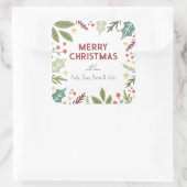 ベリーカラフルの葉メリークリスマスファミリーギフト スクエアシール (バッグ)