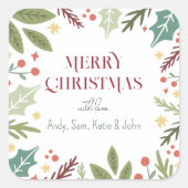 ベリーカラフルの葉メリークリスマスファミリーギフト スクエアシール (正面)