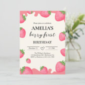 ベリーキュートガールストロベリー1st誕生日招待状 招待状 (スタンド正面)