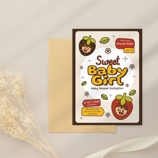 ベリーキュートベビーガールシャワー招待状 招待状