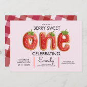 ベリークッキーワンプレイドピンクレッド誕生日パーティー 招待状 (正面/裏面)