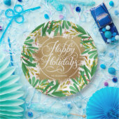 ベリーグリーンリーフェイク金ゴールドフォイルハッピーホリデー ペーパープレート (パーティー)