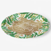 ベリーグリーンリーフェイク金ゴールドフォイルハッピーホリデー ペーパープレート (アングル)