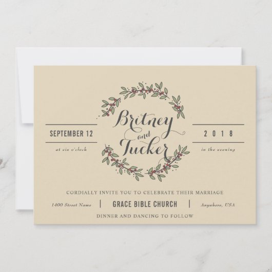ベリーグリーンローレルヴィンテージウェディング招待状 招待状 (正面)