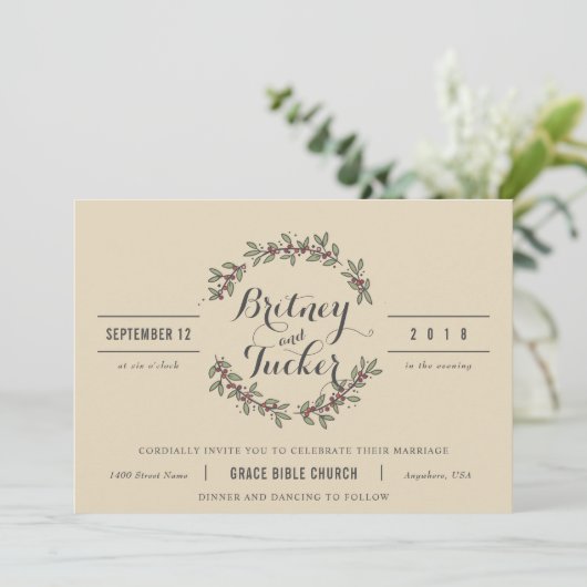 ベリーグリーンローレルヴィンテージウェディング招待状 招待状 (スタンド正面)