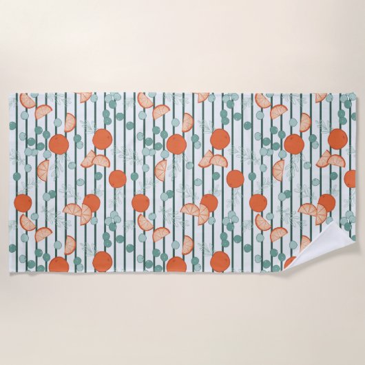 ベリーシトラス – ダークグリーンストライプ ビーチタオル (正面)