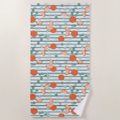 ベリーシトラス – ダークグリーンストライプ ビーチタオル (正面)