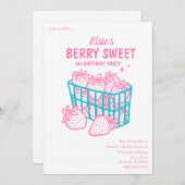 ベリースイーツ誕生日ドードルピンクストロベリー 招待状 (正面/裏面)