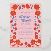 ベリースイートイチゴ、ブルーベリー&開花 箔招待状 (正面)