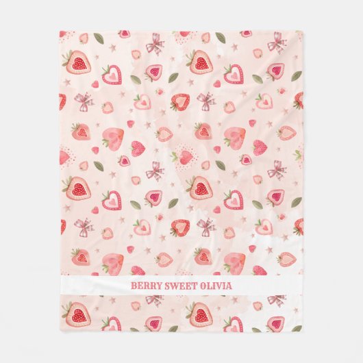 ベリースイートウォーターカラーイチゴハート フリースブランケット (正面)