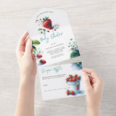 ベリースイートウォーターカラーストロベリーベビーシャワー オールインワン招待状 (貼ってはがせる)