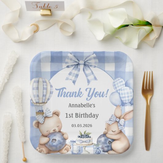 ベリースイートウォーターカラーブルーベリーバースデーパーティー ペーパープレート (ウェディング)