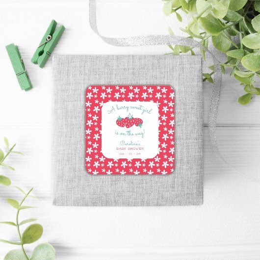 ベリースイートガールベビーシャワーストロベリーフローラ スクエアシール