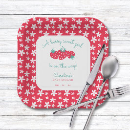 ベリースイートガールベビーシャワーストロベリーフローラ ペーパープレート