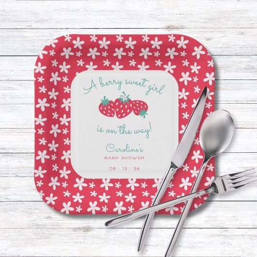 ベリースイートガールベビーシャワーストロベリーフローラ ペーパープレート