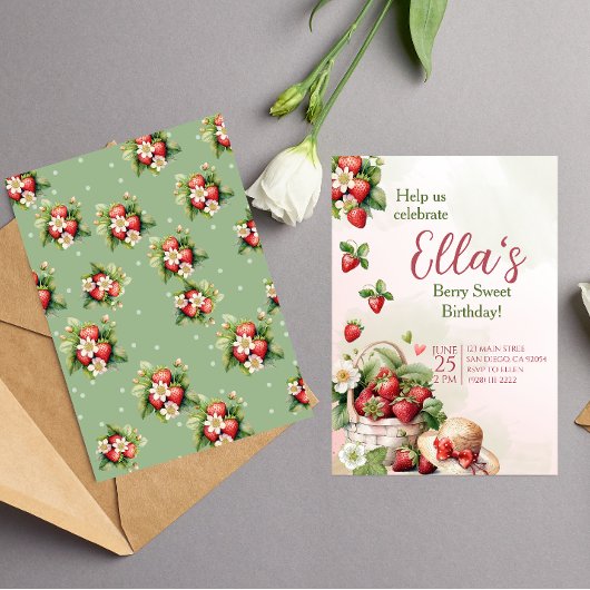 ベリースイートサマーイチゴ誕生日招待状 招待状