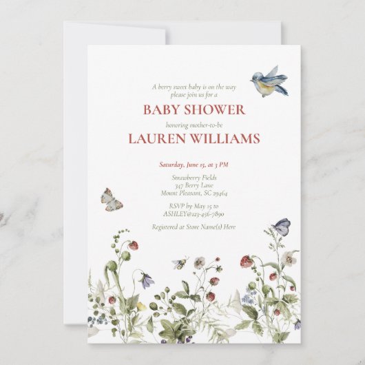 ベリースイートストロベリーウォーター色ベビーシャワー 招待状 (正面)