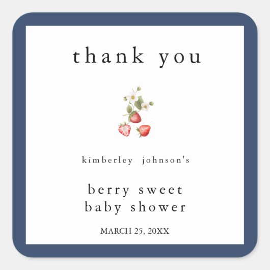 ベリースイートストロベリーガールベビーシャワー スクエアシール (正面)
