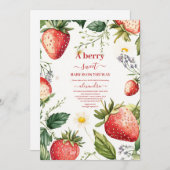 ベリースイートストロベリーガールベビーシャワー 招待状 (正面/裏面)