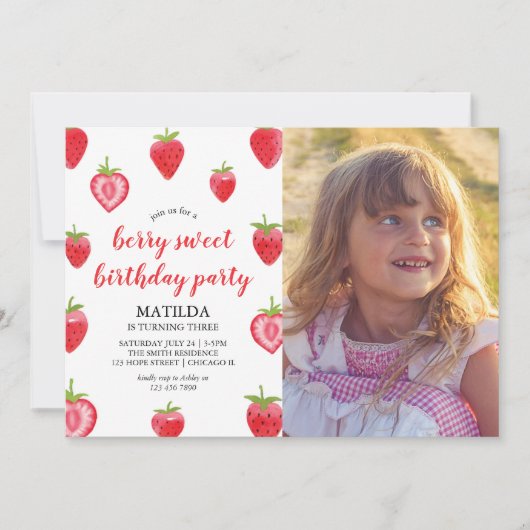 ベリースイートストロベリーガール誕生日 招待状 (正面)