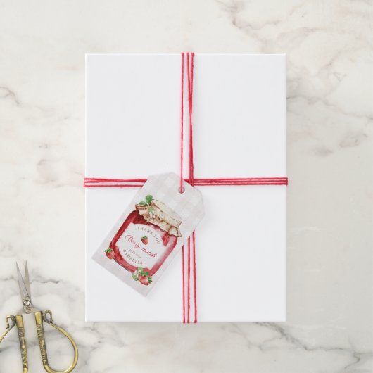 ベリースイートストロベリージャム赤ちゃんシャワーありがとう ギフトタグ (より糸付き)